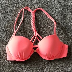 Pink/Coral braided bikini top